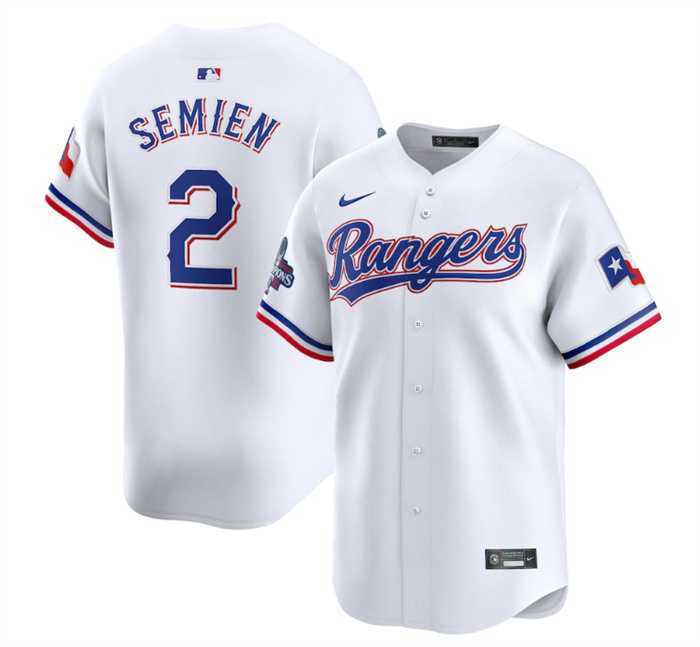 Mens Texas Rangers #2 Marcus Semien White 2023 World Series Champions Stitched Baseball Jersey Dzhi->texas rangers->MLB Jersey